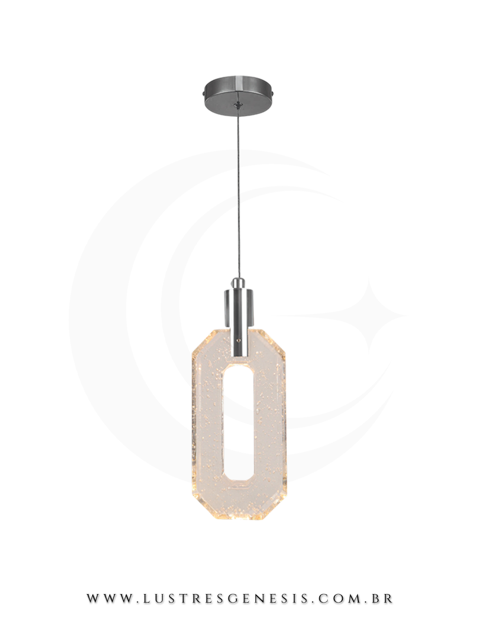 Luminaria Pendente Moderna Cristal LED DCD02214 Cromado Bivolt 5W 3000K 10x24cm, Cabeceira de Cama, Lavabo, Balcao de cozinha